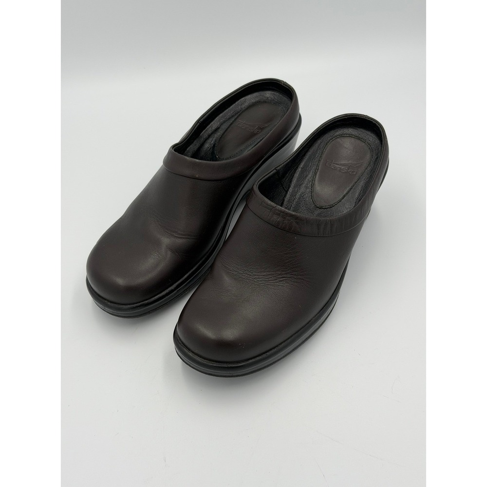 Dansko Dark Brown Leather Clogs Mules EU 38 Made in Portugal Comfort Work Shoes